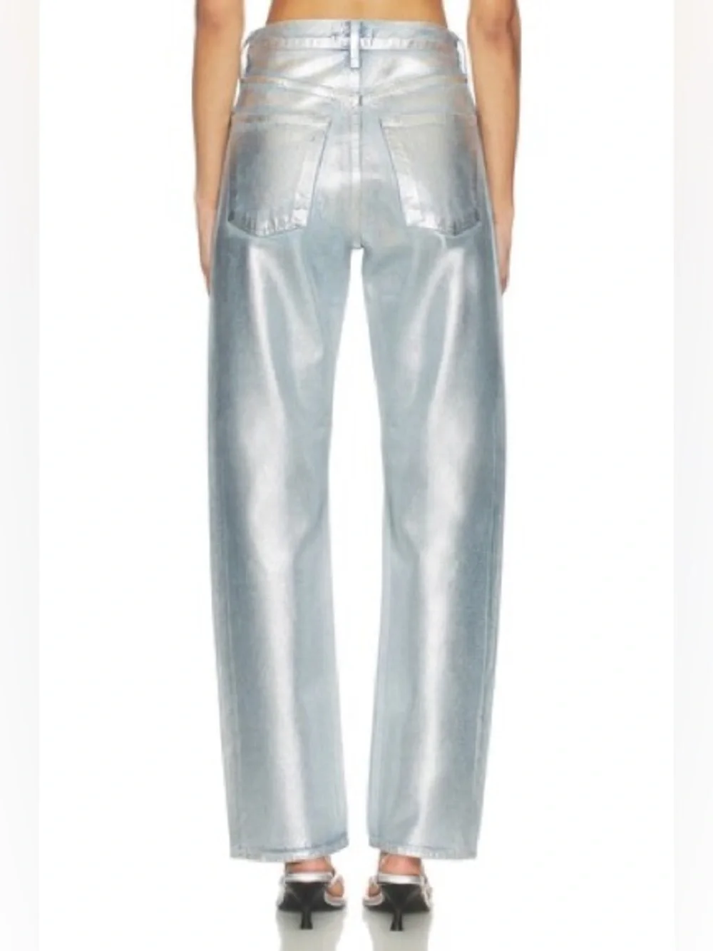 AGOLDE Women’s Silver Jeans 90s Mid Rise Loose Fit Tinfoil Denim Size 29 - Picture 5 of 11